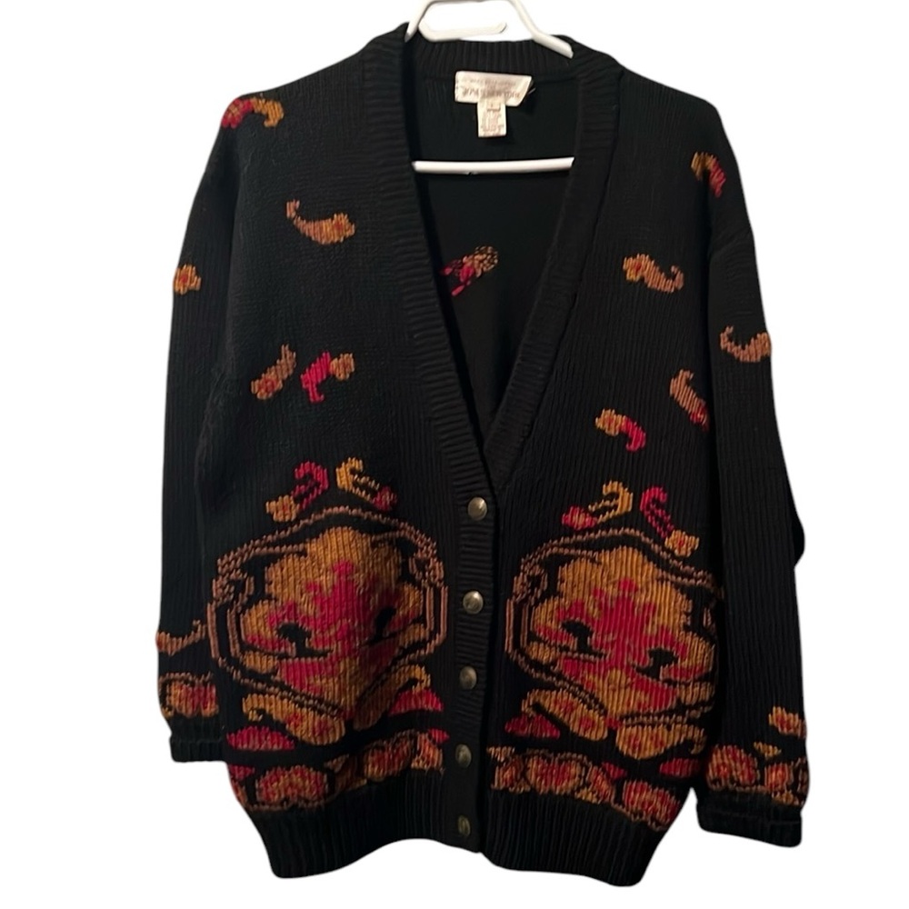 Vintage Jones New York Hand Embroidered Wool Cardigan Women’s Size Large